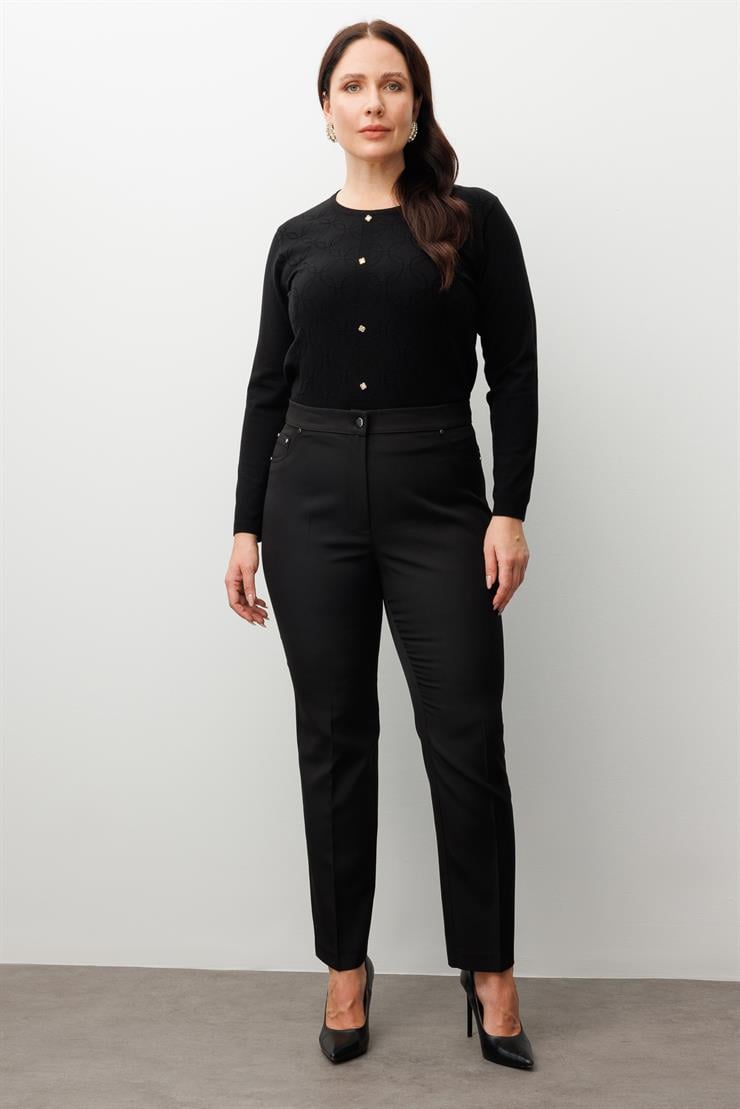 Modailgi  Beli Lastikli Beş Cep Dar Paça Pantolon Siyah