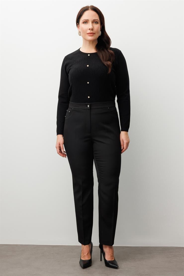 Modailgi  Beli Lastikli Beş Cep Dar Paça Pantolon Siyah