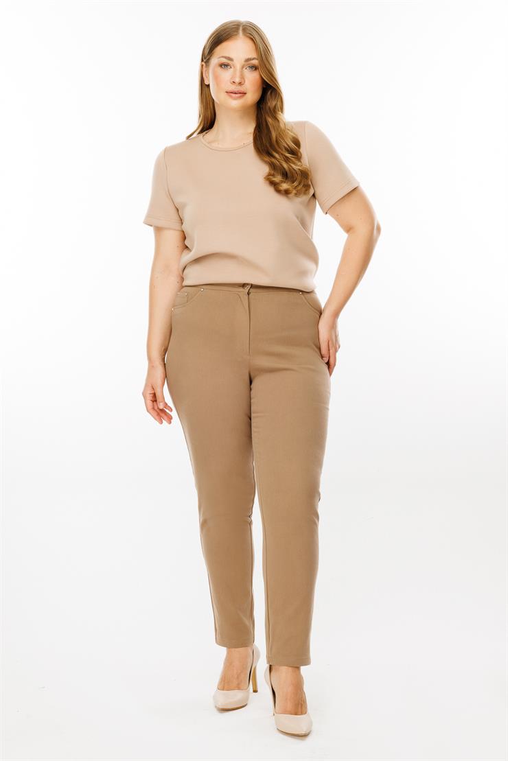 Modailgi  Beli Lastikli Beş Cep Kanvas Pantolon Camel