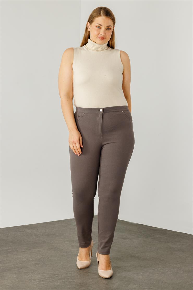 Modailgi  Beli Lastikli Beş Cep Kanvas Pantolon Gri