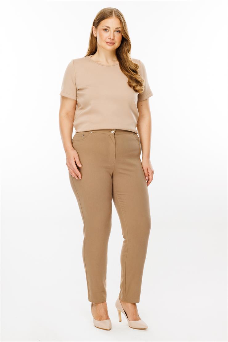 Modailgi  Beli Lastikli Beş Cep Kanvas Pantolon Camel