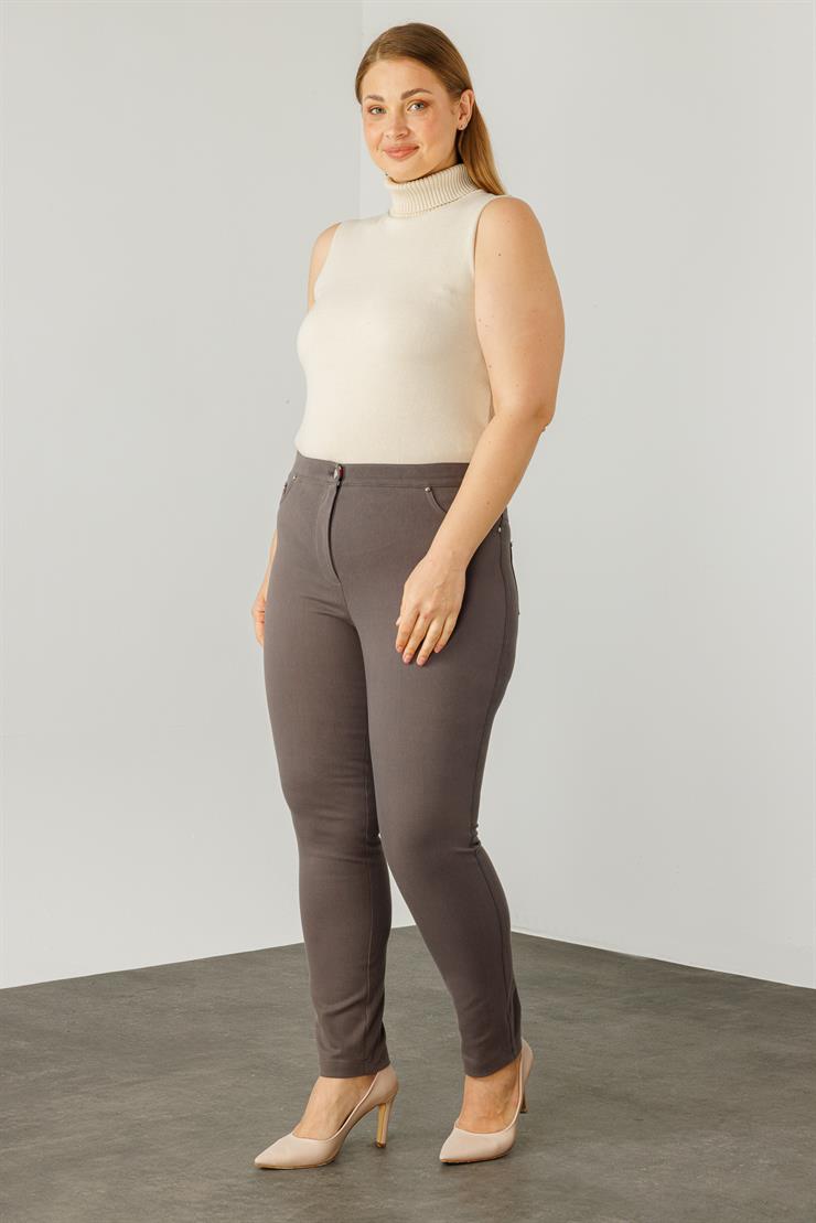 Modailgi  Beli Lastikli Beş Cep Kanvas Pantolon Gri