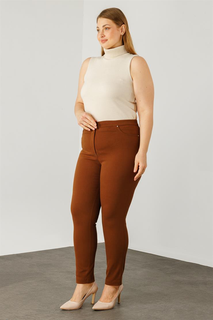 Modailgi  Beli Lastikli Beş Cep Kanvas Pantolon Taba