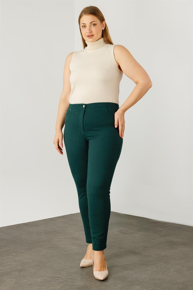 Modailgi  Beli Lastikli Beş Cep Kanvas Pantolon Zümrüt