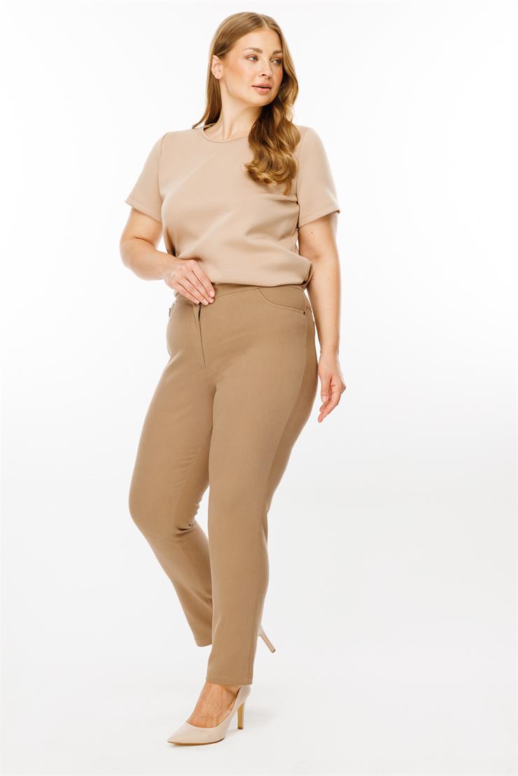 Modailgi  Beli Lastikli Beş Cep Kanvas Pantolon Camel