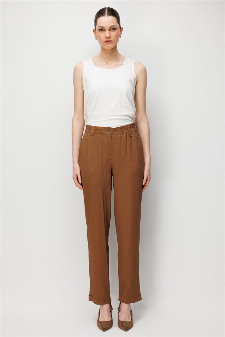 Modailgi  Beli Lastikli Boru Paça Pantolon - 15095 Kahve