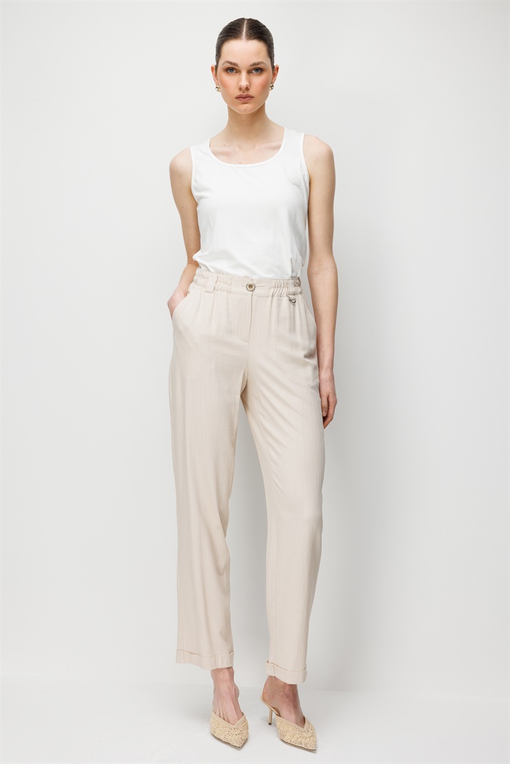 Modailgi  Beli Lastikli Boru Paça Pantolon - 15095 Taş