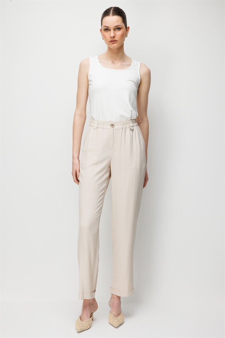 Modailgi  Beli Lastikli Boru Paça Pantolon - 15095 Taş