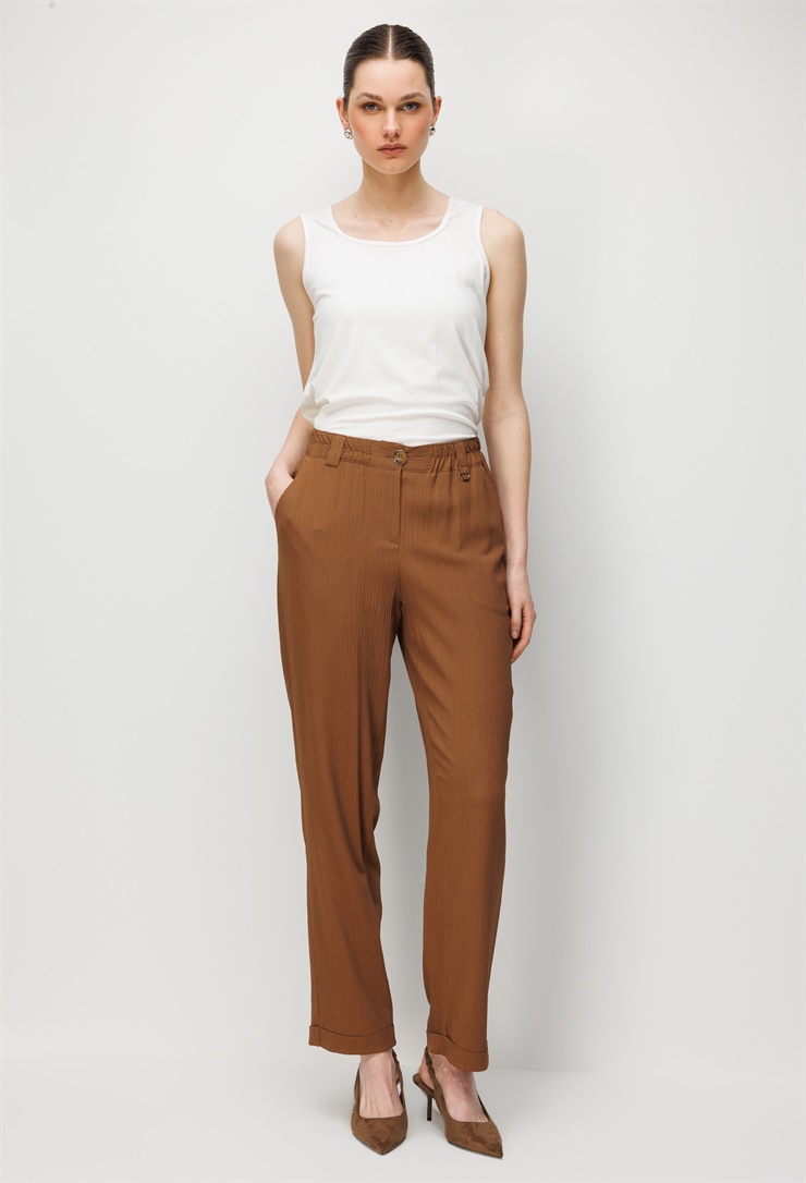 Modailgi  Beli Lastikli Boru Paça Pantolon - 15095 Kahve