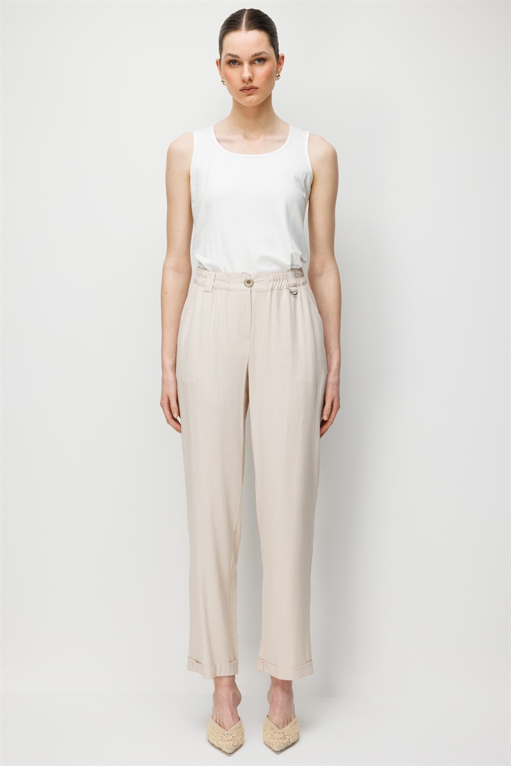 Modailgi  Beli Lastikli Boru Paça Pantolon - 15095 Taş