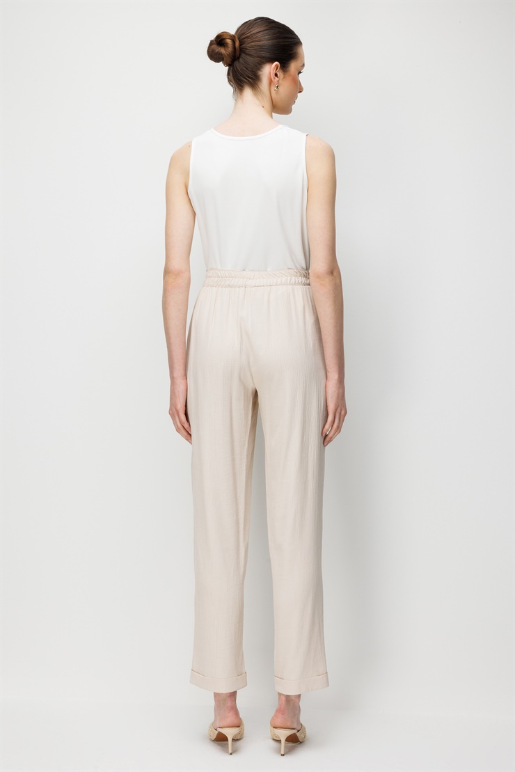 Modailgi  Beli Lastikli Boru Paça Pantolon - 15095 Taş