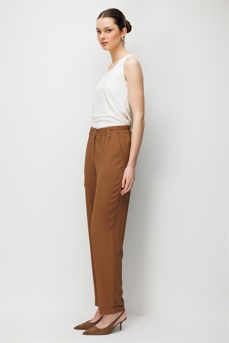 Modailgi  Beli Lastikli Boru Paça Pantolon - 15095 Kahve