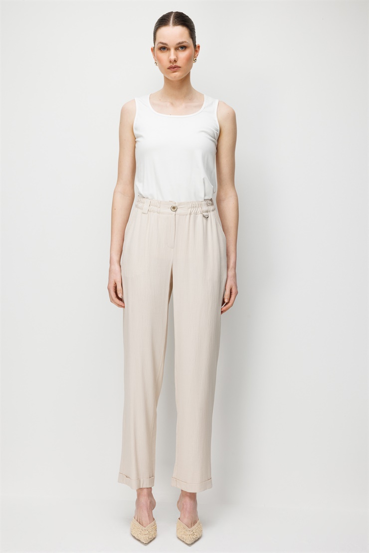 Modailgi  Beli Lastikli Boru Paça Pantolon - 15095 Taş