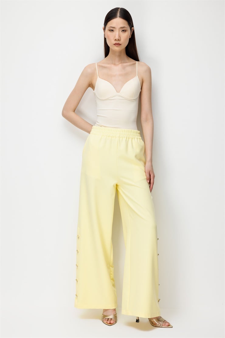 Modailgi  Beli Lastikli Geniş Paça Pantolon - 75222 Sarı