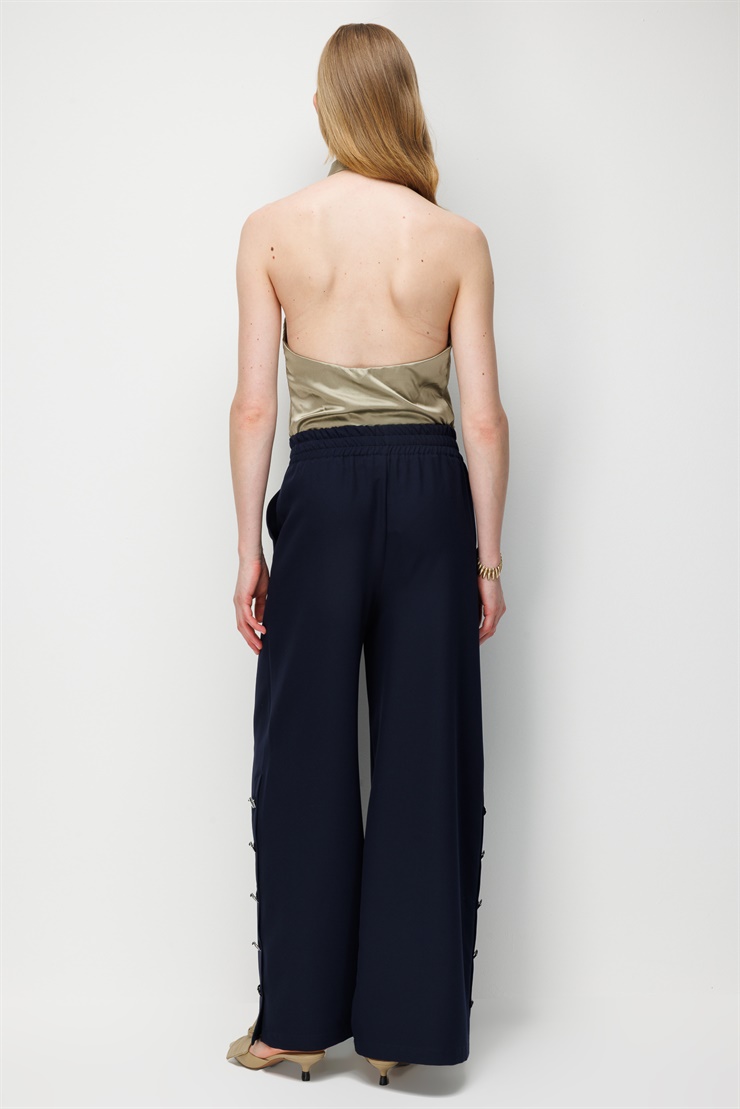Modailgi  Beli Lastikli Geniş Paça Pantolon - 75222 Lacivert