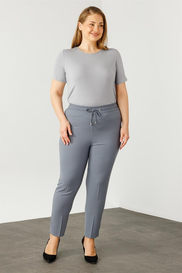 Modailgi  Beli Lastikli Krep Pantolon Gri