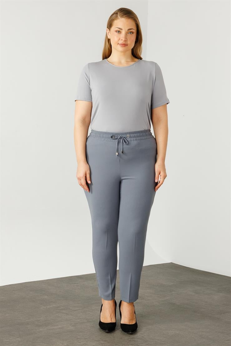 Modailgi  Beli Lastikli Krep Pantolon Gri