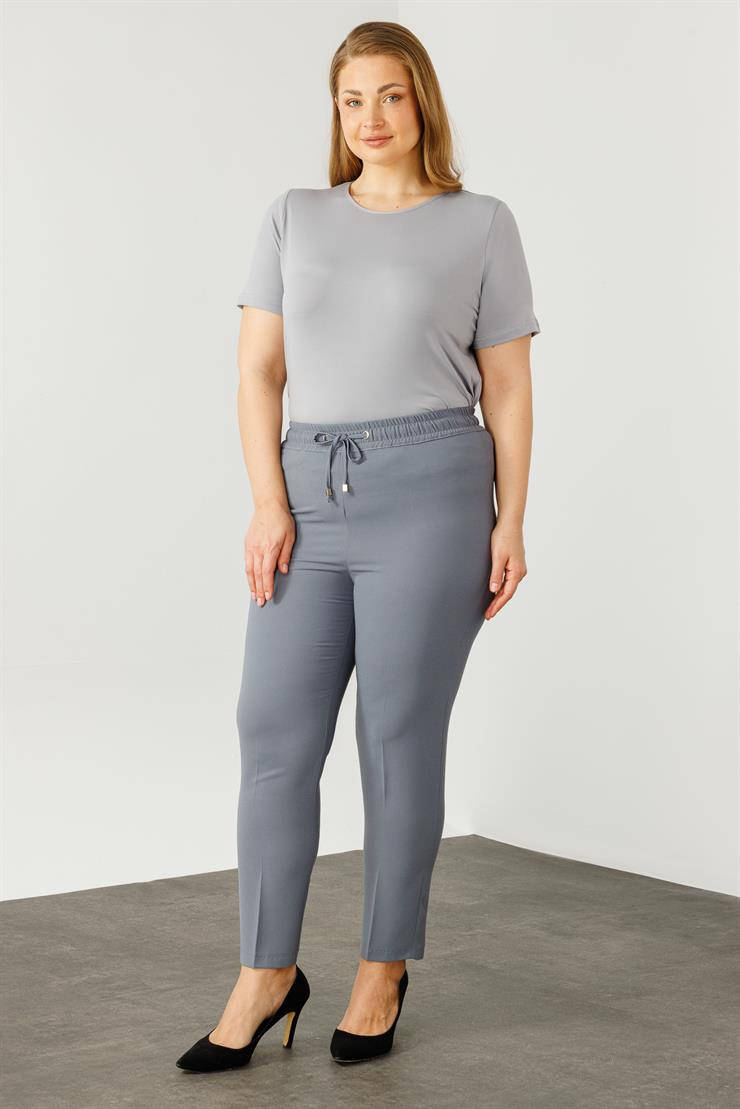 Modailgi  Beli Lastikli Krep Pantolon Gri