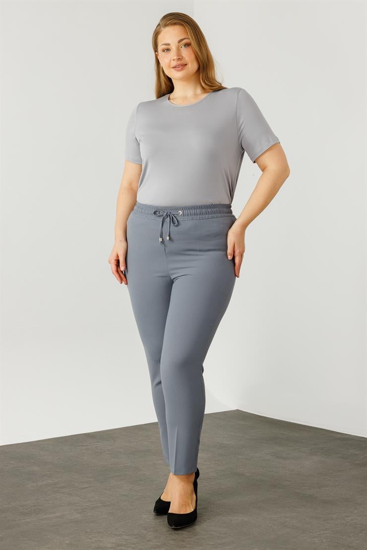 Modailgi  Beli Lastikli Krep Pantolon Gri