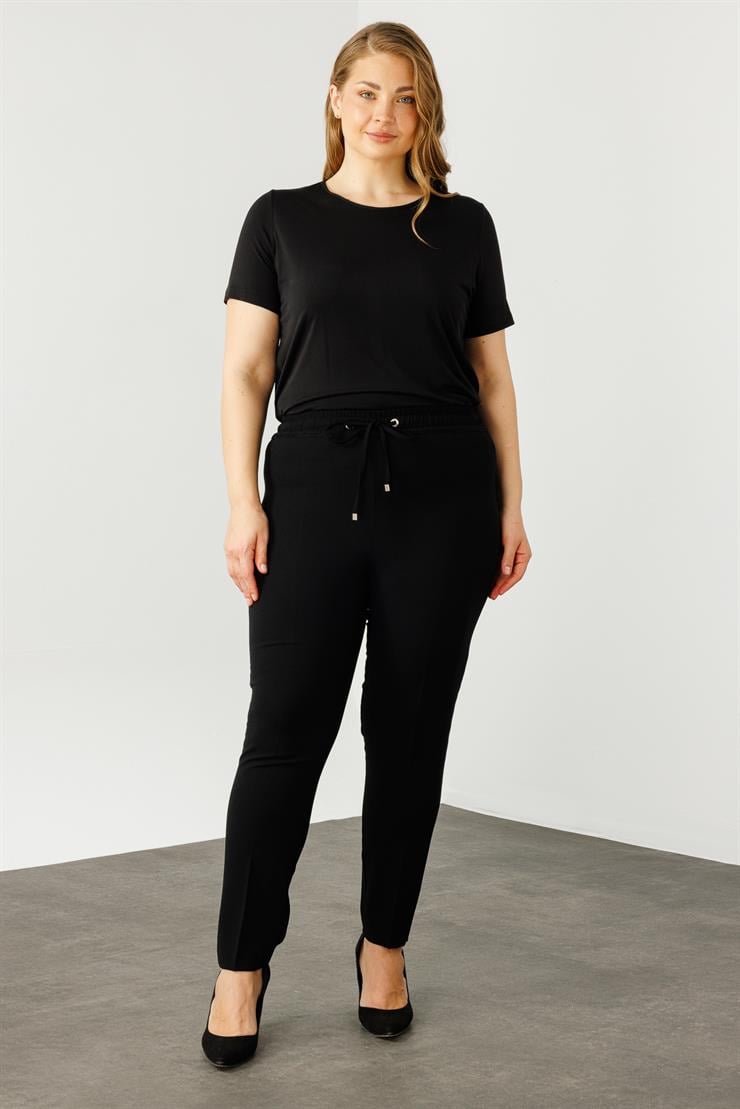 Modailgi  Beli Lastikli Krep Pantolon Siyah