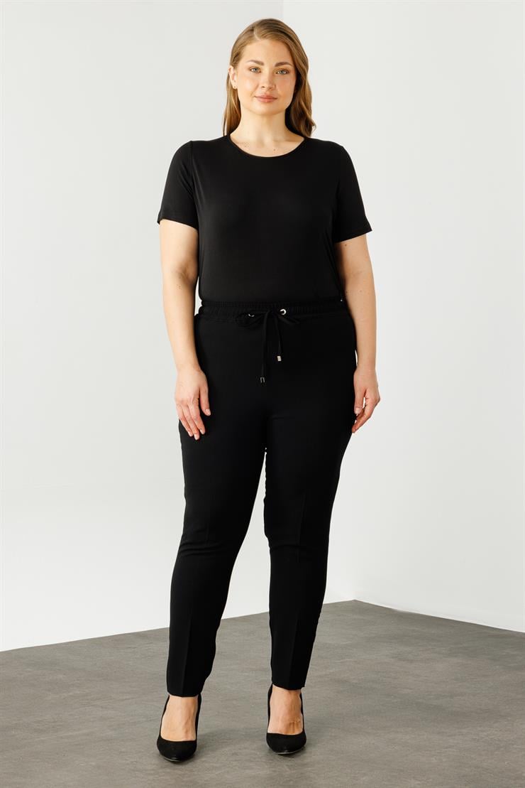 Modailgi  Beli Lastikli Krep Pantolon Siyah