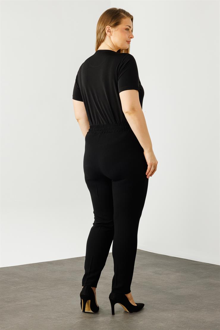 Modailgi  Beli Lastikli Krep Pantolon Siyah