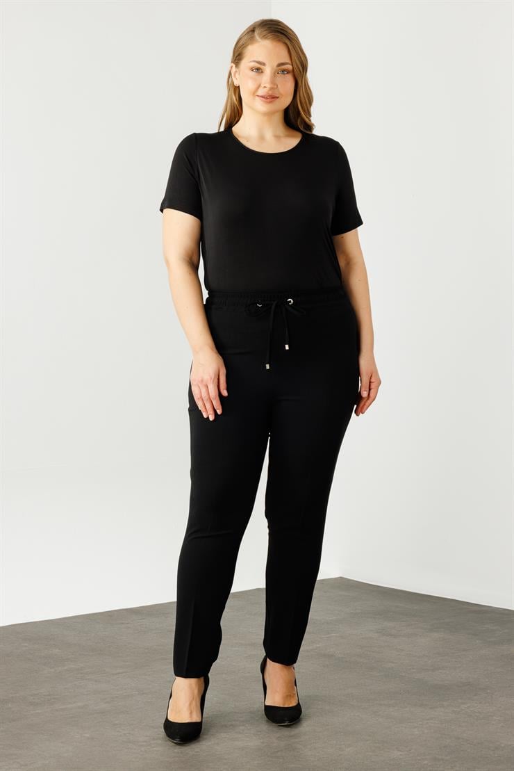 Modailgi  Beli Lastikli Krep Pantolon Siyah