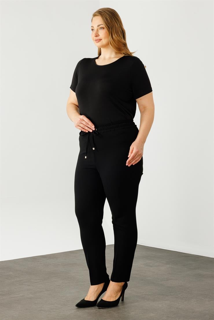 Modailgi  Beli Lastikli Krep Pantolon Siyah