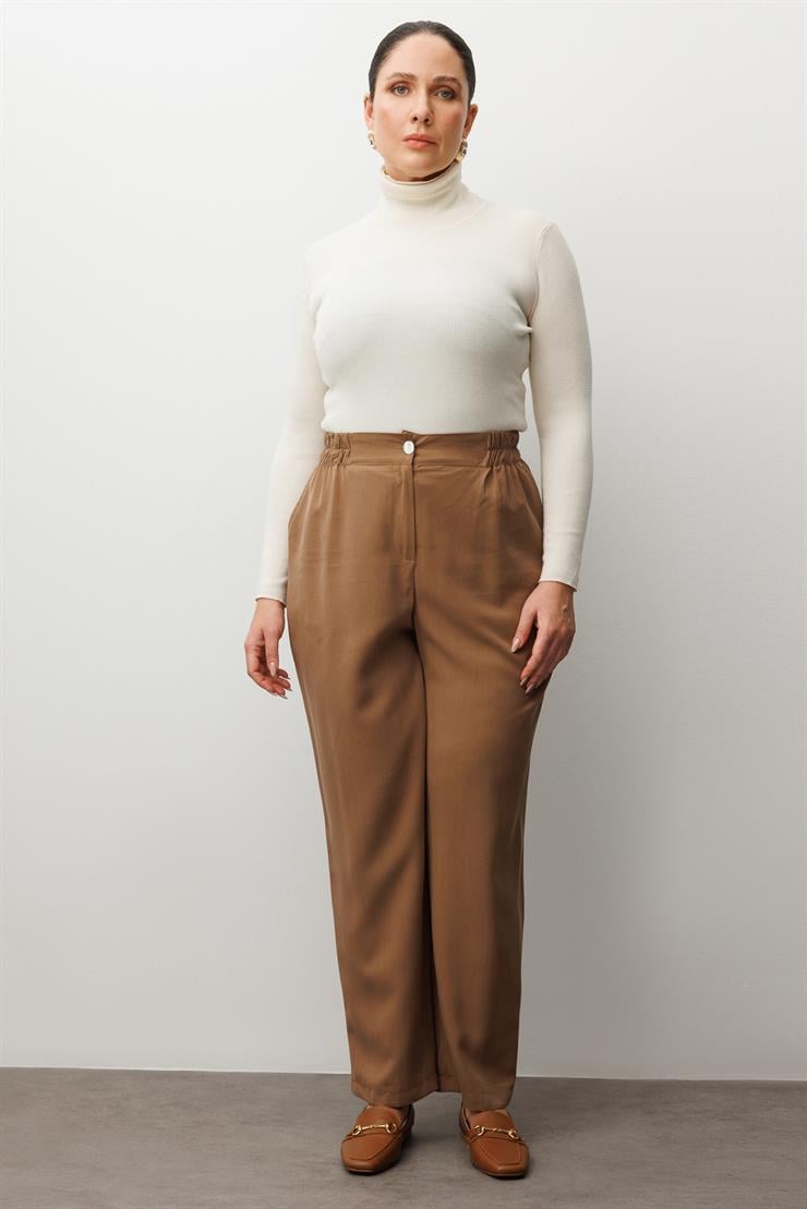Modailgi  Beli Lastikli Rahat Kesim Pantolon - 40300,40301,40302 Vizon