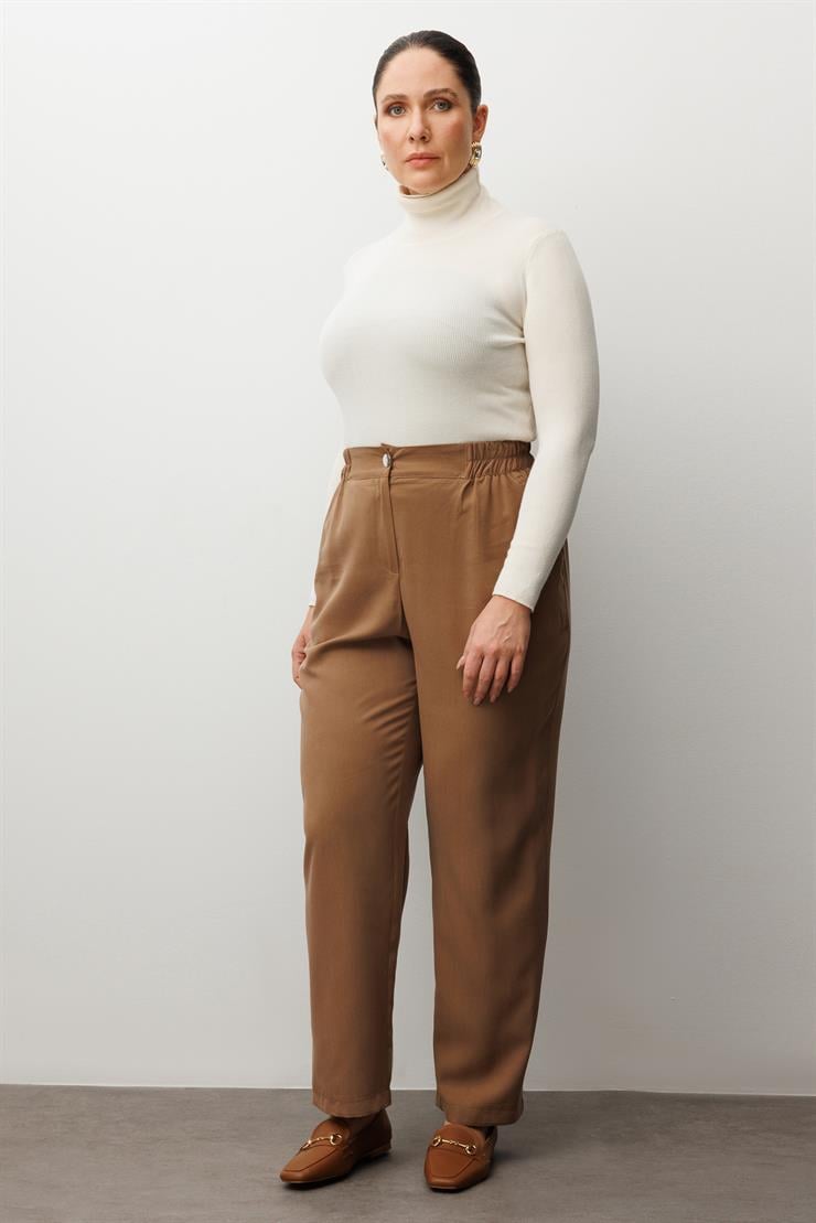 Modailgi  Beli Lastikli Rahat Kesim Pantolon - 40300,40301,40302 Vizon