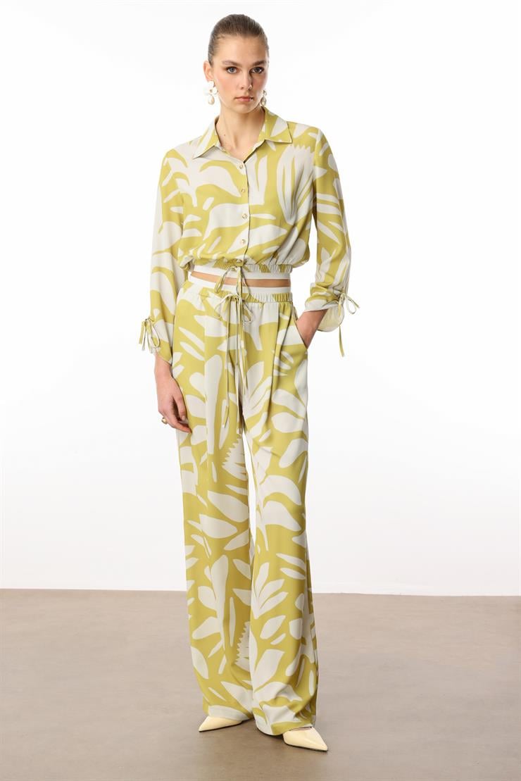 Modailgi  Beli Lastikli Şerit Detaylı Bağlamalı Bol Pantolon - 10065 Asit