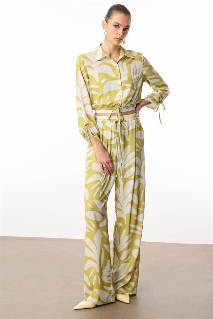 Modailgi  Beli Lastikli Şerit Detaylı Bağlamalı Bol Pantolon - 10065 Asit