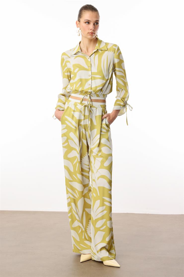 Modailgi  Beli Lastikli Şerit Detaylı Bağlamalı Bol Pantolon - 10065 Asit