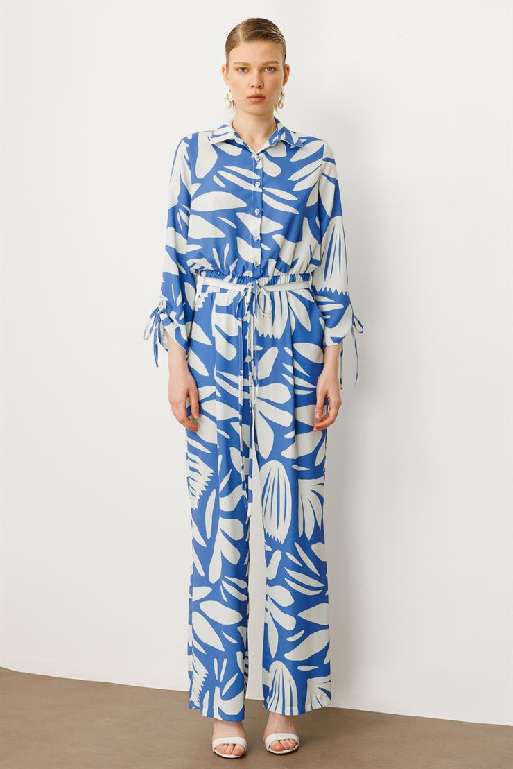 Modailgi  Beli Lastikli Şerit Detaylı Bağlamalı Bol Pantolon - 10065 İndigo