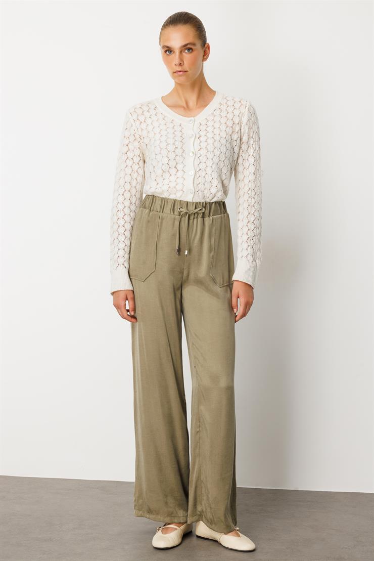 Modailgi  Beli Lastikli Torba Cepli Yüksek Bel Pantolon - 15039 Haki