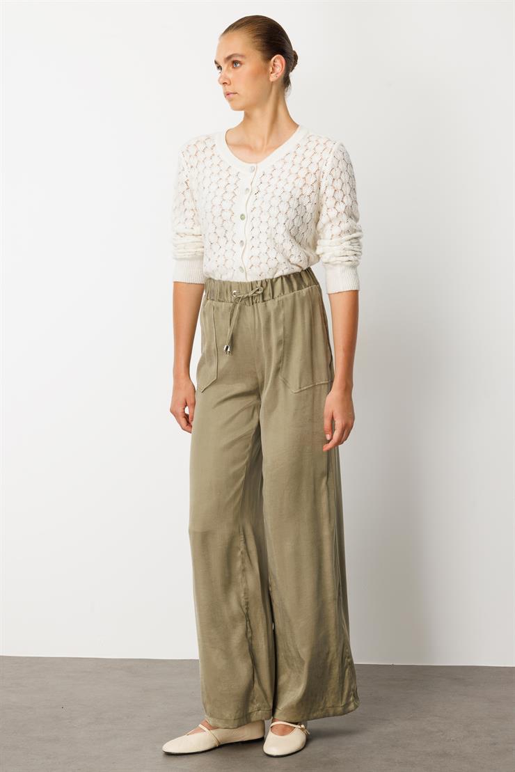 Modailgi  Beli Lastikli Torba Cepli Yüksek Bel Pantolon - 15039 Haki