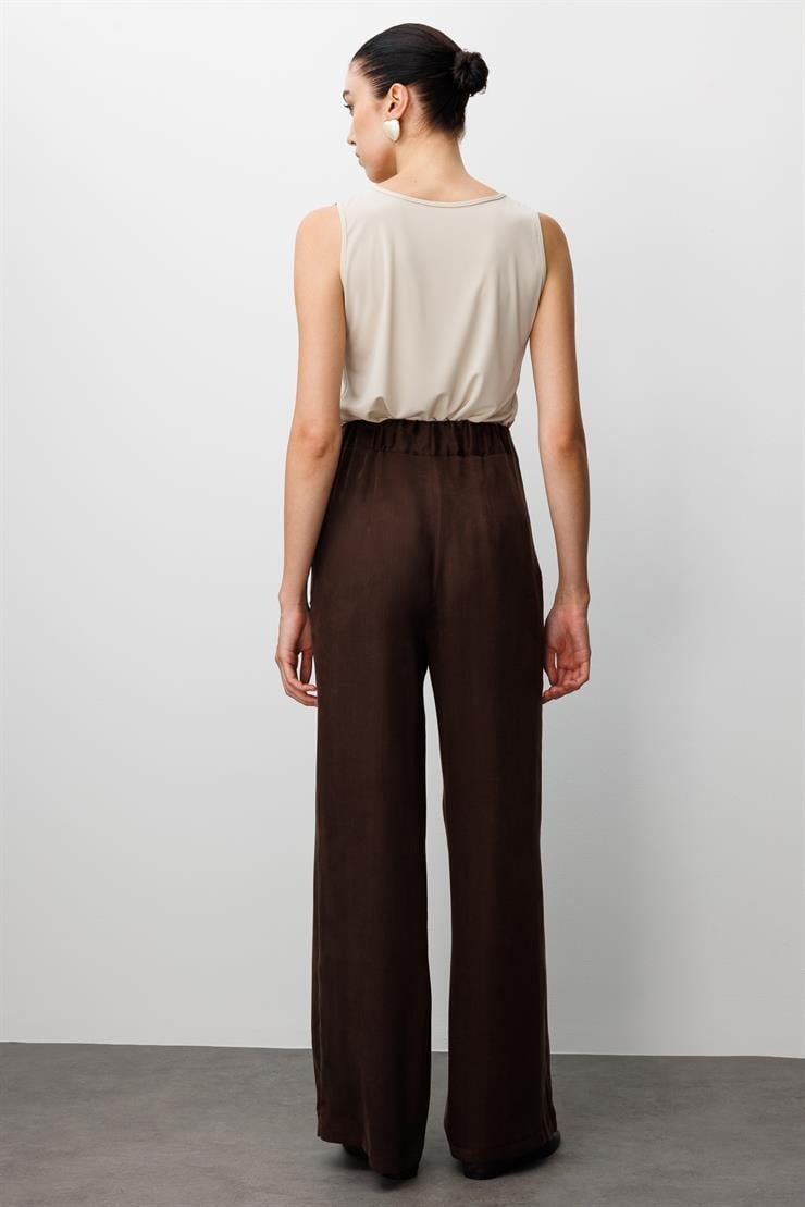 Modailgi  Beli Lastikli Torba Cepli Yüksek Bel Pantolon - 15039 Kahve