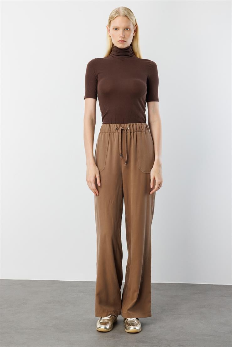 Modailgi  Beli Lastikli Tünel Bağcık Detaylı Torba Cepli Pantolon - 15042 Vizon