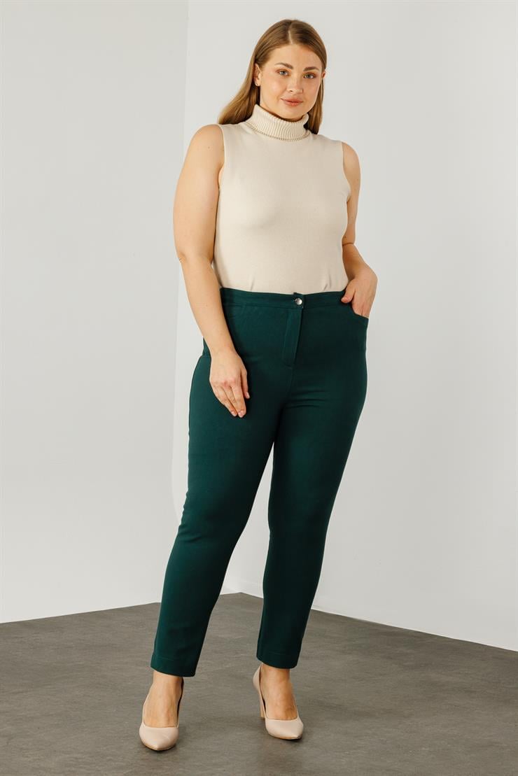 Modailgi  Beli Lastikli Yan Cep Kanvas Pantolon Zümrüt