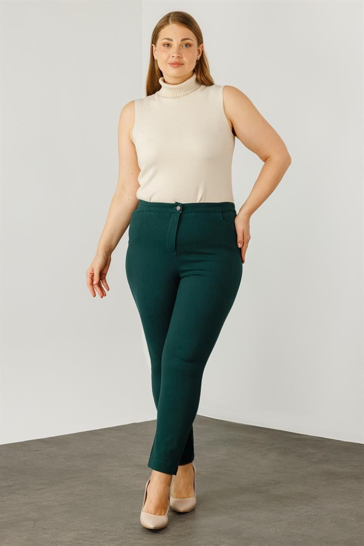 Modailgi  Beli Lastikli Yan Cep Kanvas Pantolon Zümrüt