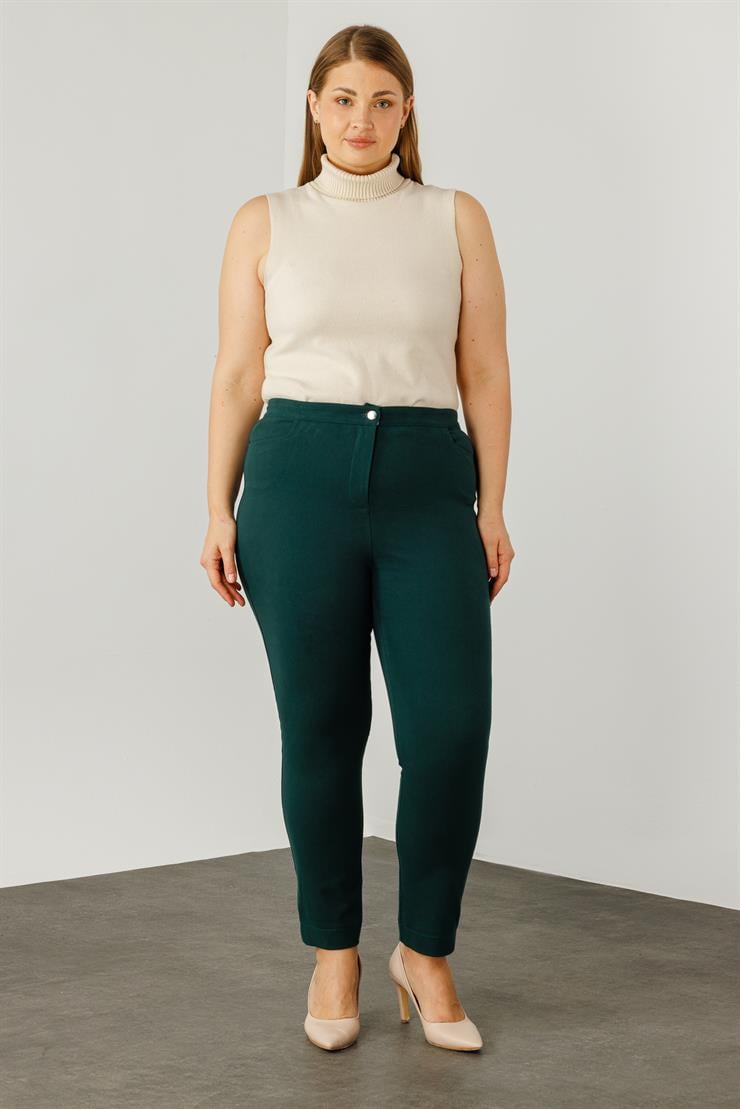 Modailgi  Beli Lastikli Yan Cep Kanvas Pantolon Zümrüt