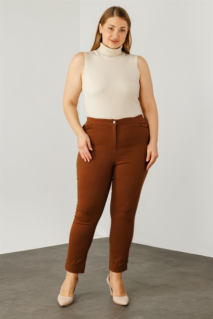 Modailgi  Beli Lastikli Yan Cep Kanvas Pantolon Taba