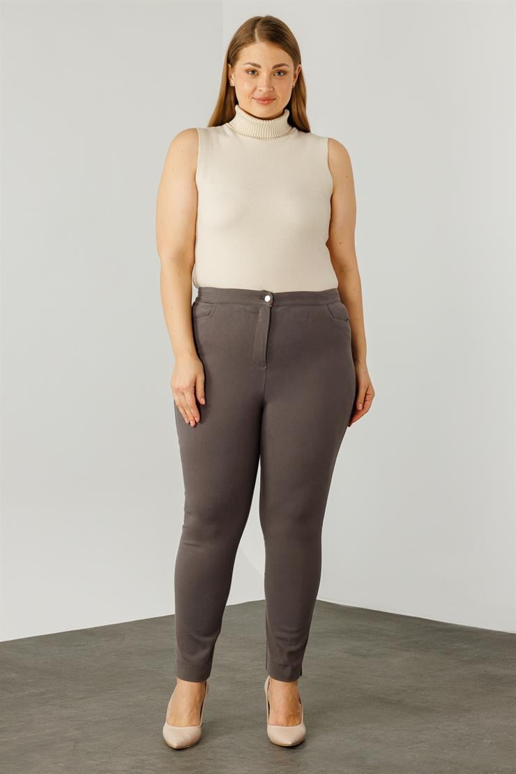 Modailgi  Beli Lastikli Yan Cep Kanvas Pantolon Gri