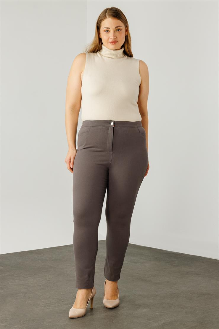 Modailgi  Beli Lastikli Yan Cep Kanvas Pantolon Gri