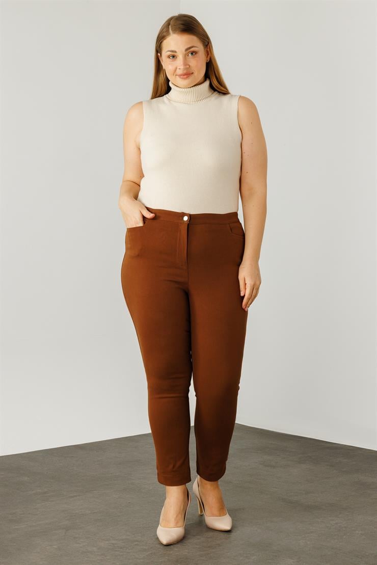 Modailgi  Beli Lastikli Yan Cep Kanvas Pantolon Taba