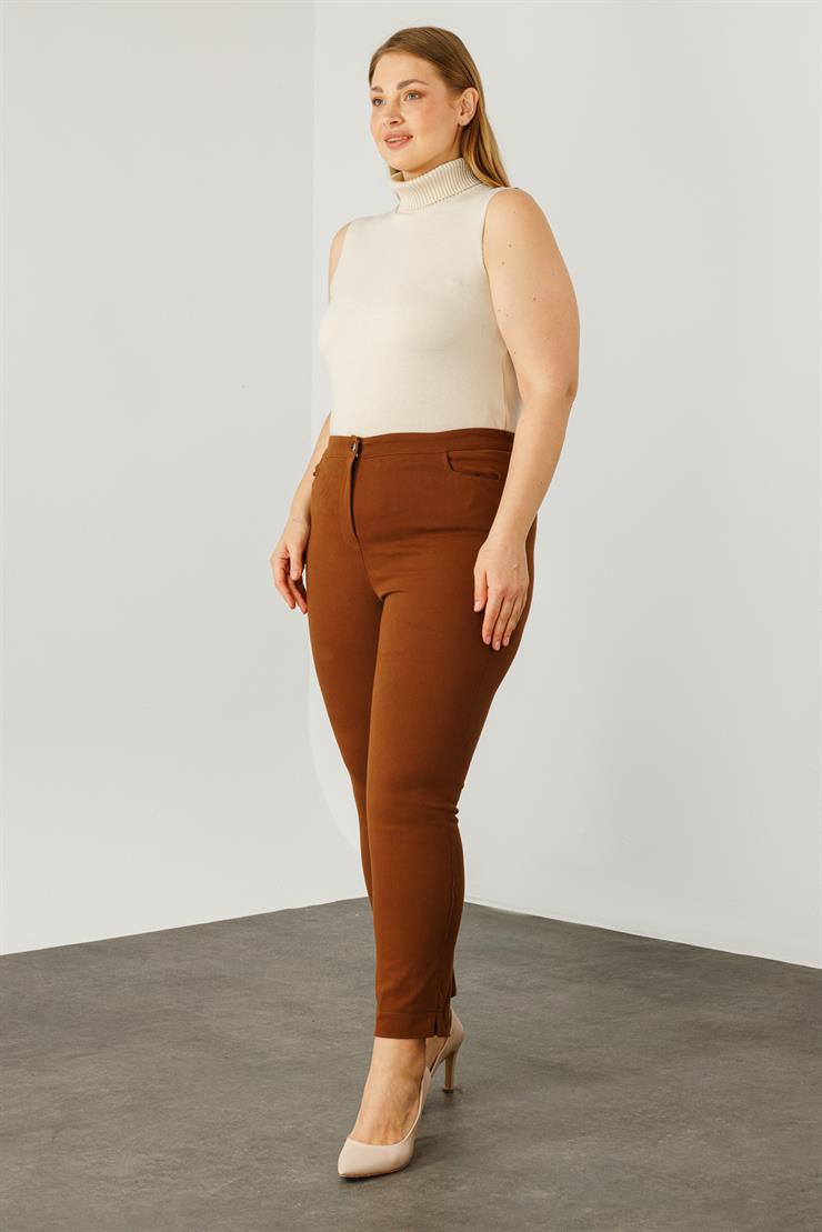 Modailgi  Beli Lastikli Yan Cep Kanvas Pantolon Taba