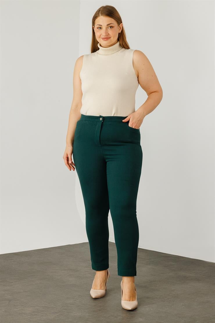 Modailgi  Beli Lastikli Yan Cep Kanvas Pantolon Zümrüt