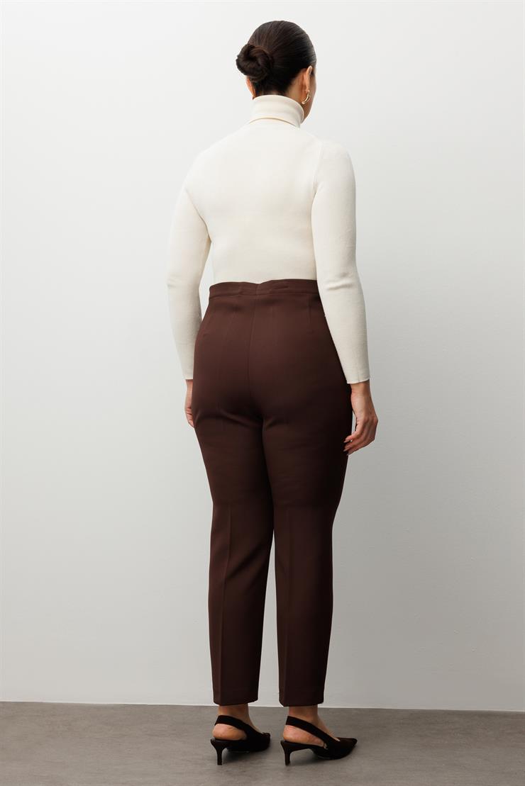Modailgi  Beli Lastikli Yan Cep Pantolon Kahve