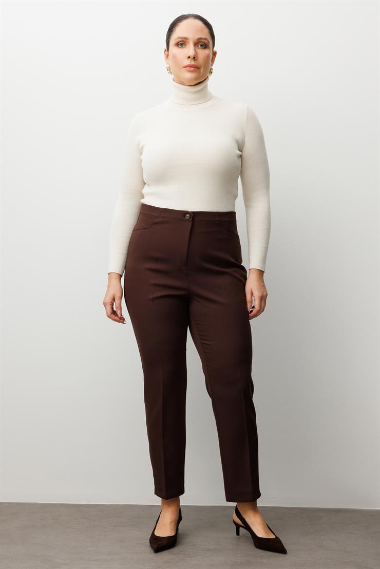 Modailgi  Beli Lastikli Yan Cep Pantolon Kahve