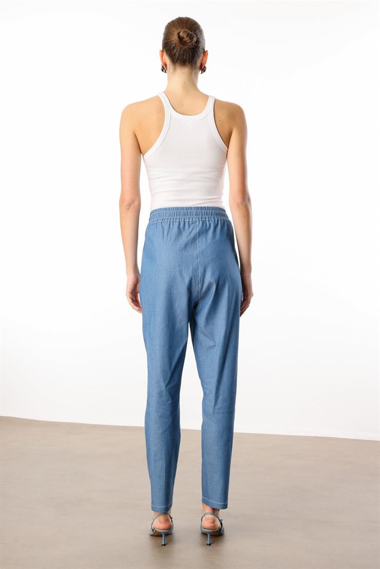 Modailgi  Beli Lastikli Yandan Cepli Pantolon - 15003 Mavi